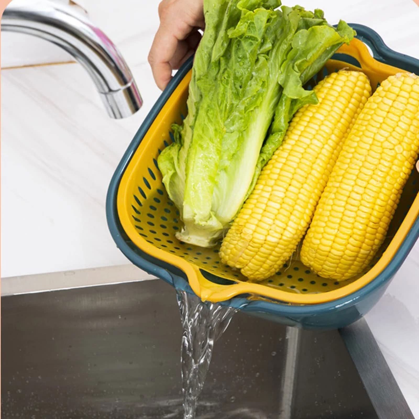 Cestello per lavello, accessori da cucina, doppio scarico, per frutta e verdura, filtri per lavaggio utili, accessori e gadget da cucina (S)