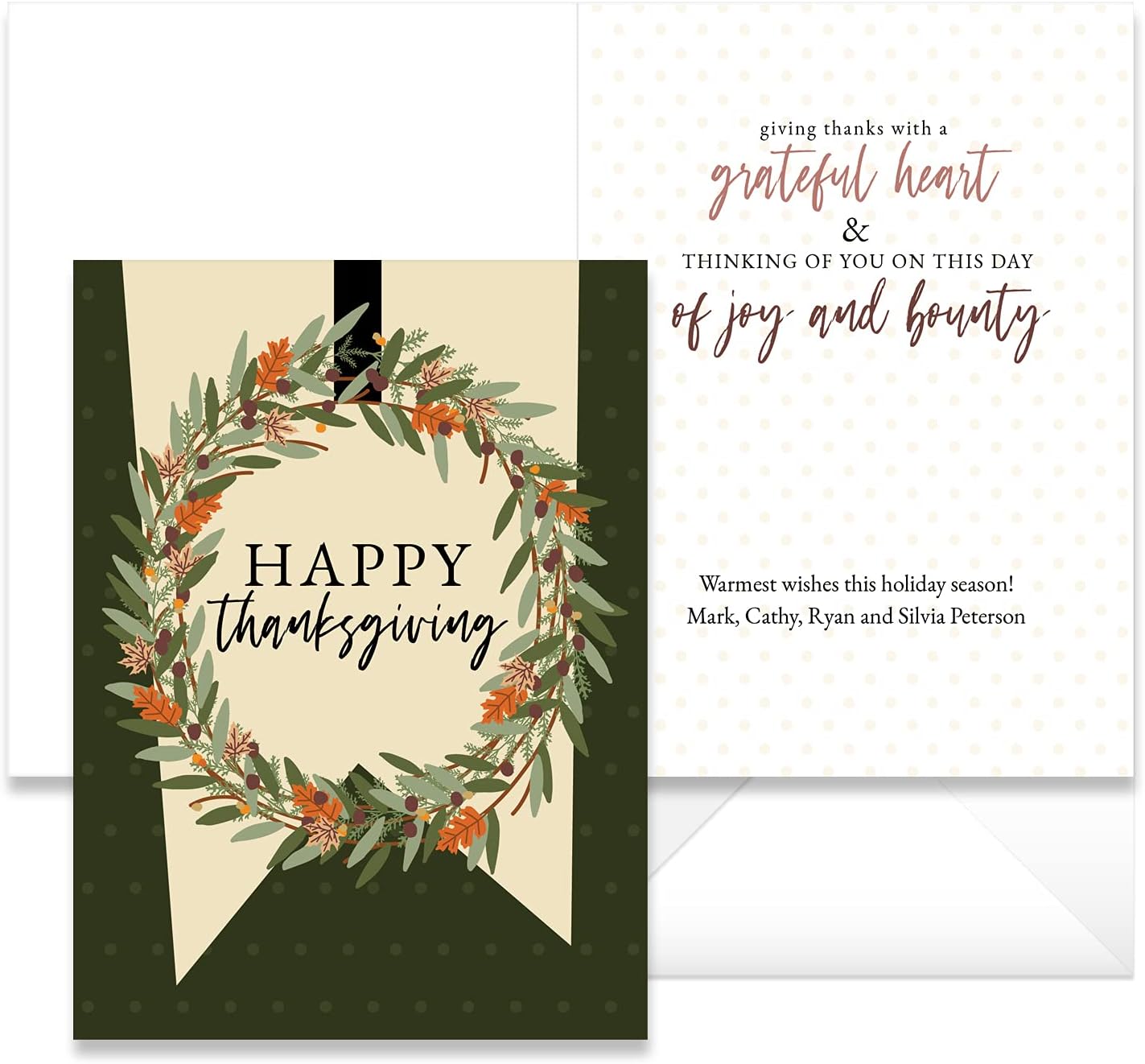 Canopy Street Modern Farmhouse Personalized Thanksgiving Note Cards / 24 Rustic Autumn Foliage Wreath Business Or Personal Greeting Cards/Customized Illustrated Leaf Wreath Fall Design