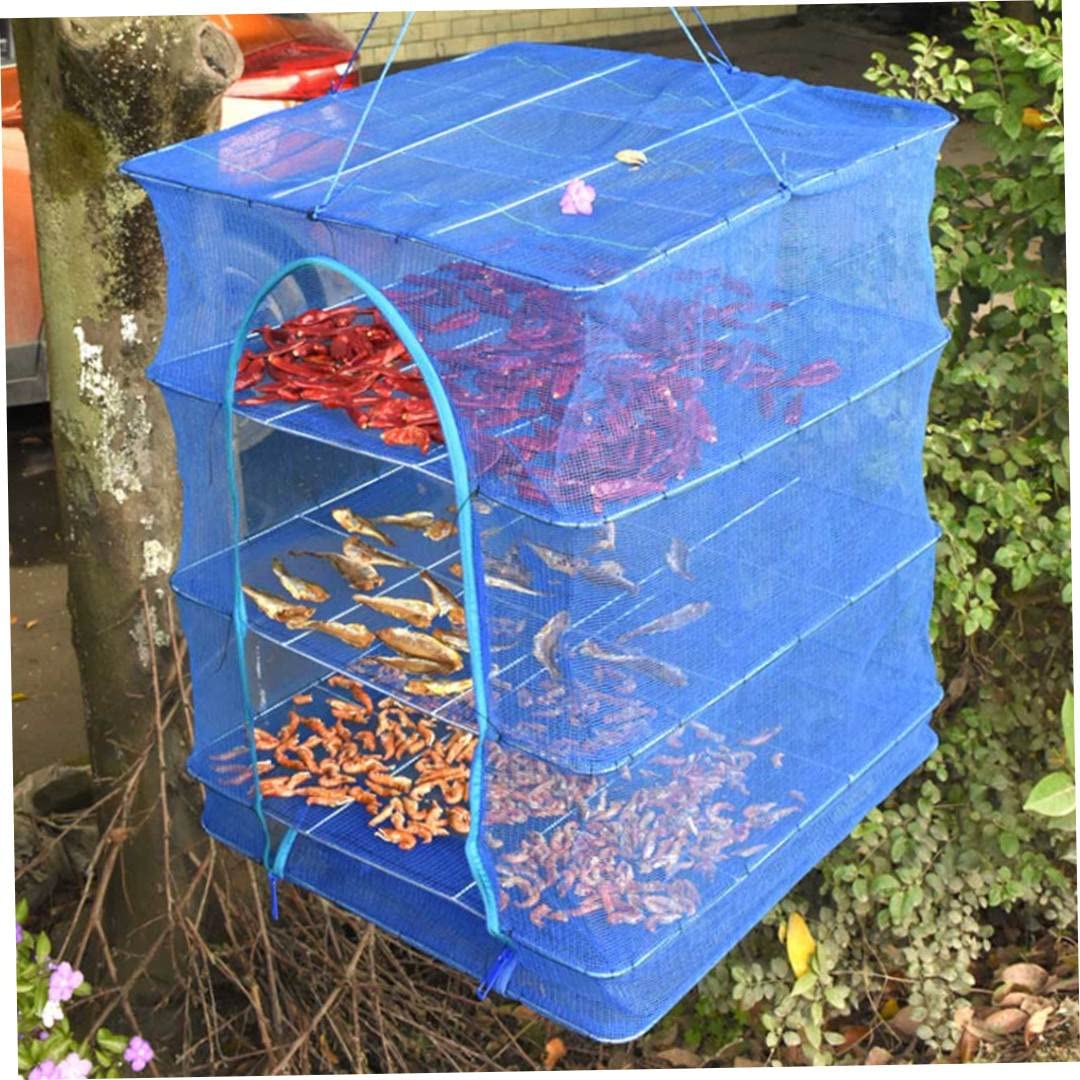 4 strati asciugabili pieghevoli piatti di pesce vegetale in rete verdure a secco a secco, 35 * 35 * 65 cm Piccolo di stoccaggio di verdure per per la stagno di pesca da pesca Pro Pro