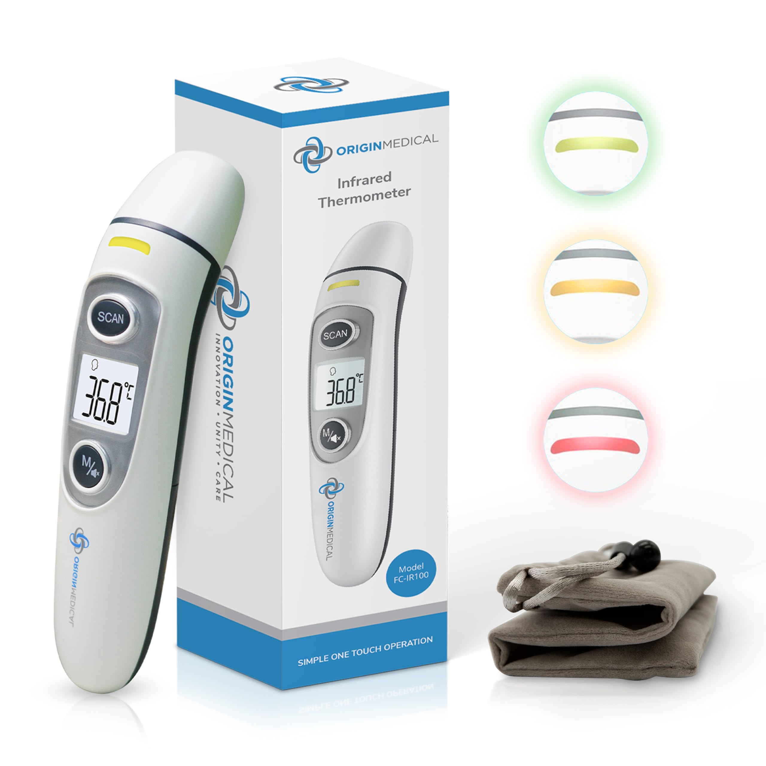 Origin Medical Ear and Forehead Thermometer for Babies, Kids and Adults, Ultra Fast sensors, Simple One Touch Operation, LCD Screen, Fever Indicator and Fever Alarm