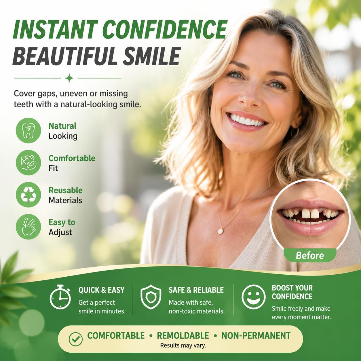 2 Pairs Veneers Teeth for Women and Men, Tooth Replacement Kit, Nature and Comfortable-MB01
