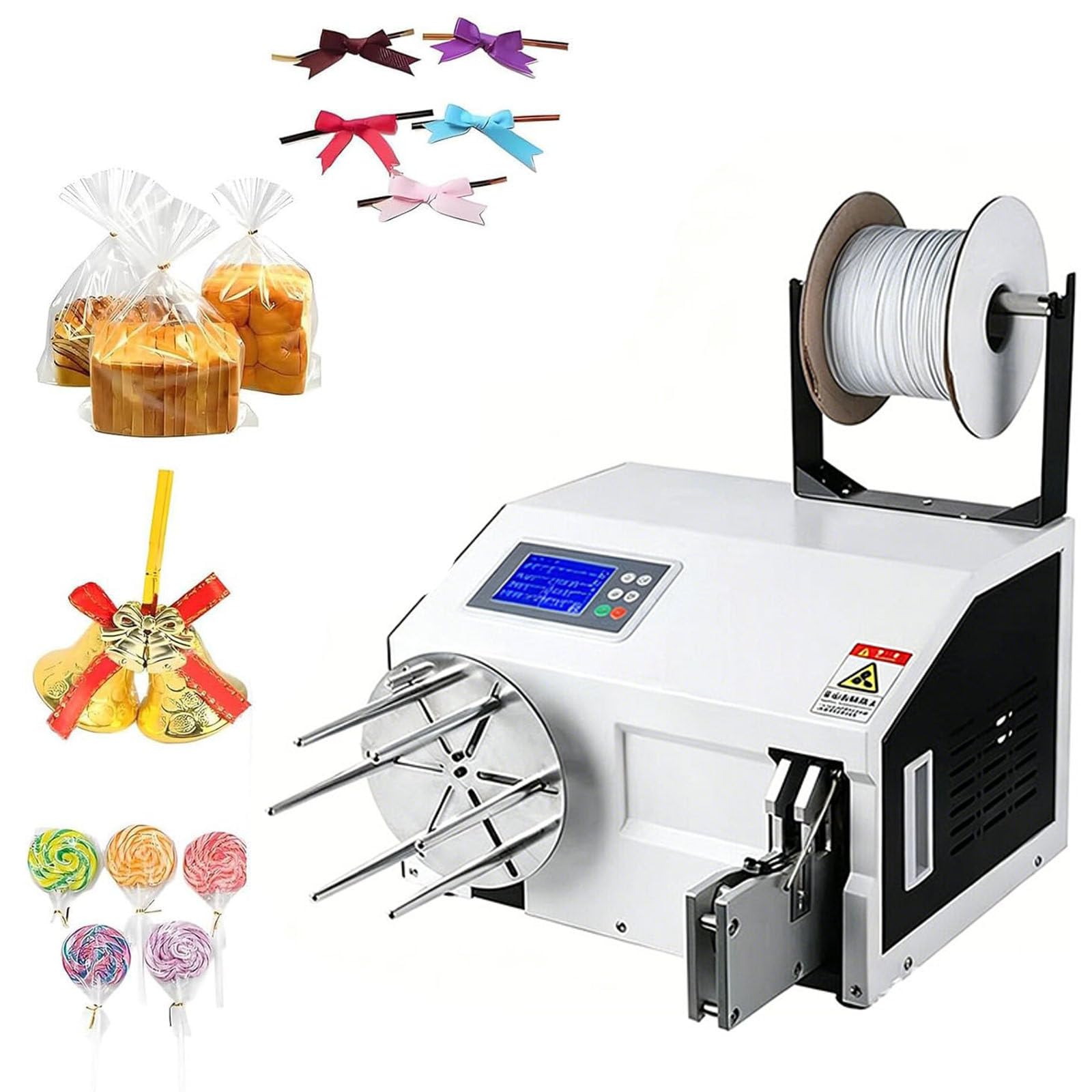 HaiZethonic Professional Auto Strapping & Bag Closing Device,2 in 1 Automatic Winding & Bundling Machine,With Digital Settings/Length/Knots & Speed,For Cables,Wires,Coil Food Tying TypeA