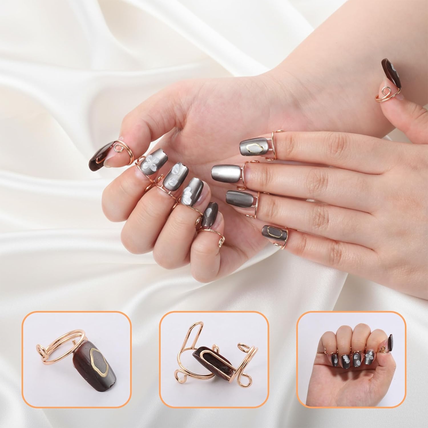 20PCS Wudu Nail Rings with 120PCS Adhesive Nail Tabs No Glue Adjustable Size Rings Reusable Detachable Ring for Acrylic Art Decoration Muslim Wearing Manicure Women Gift Non-Tarnish Metal Ring
