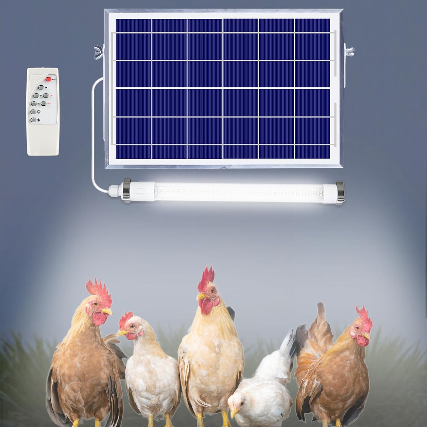 MEIHONG 2 Pack Solar Chicken Coop Lights with Timer | Dimmable LED, Solar Shed Lights, IP66 Waterproof & 16.4ft Cord | with Dusk to Dawn Sensor | Hanging Ceiling Light for Poultry Farms, Coops
