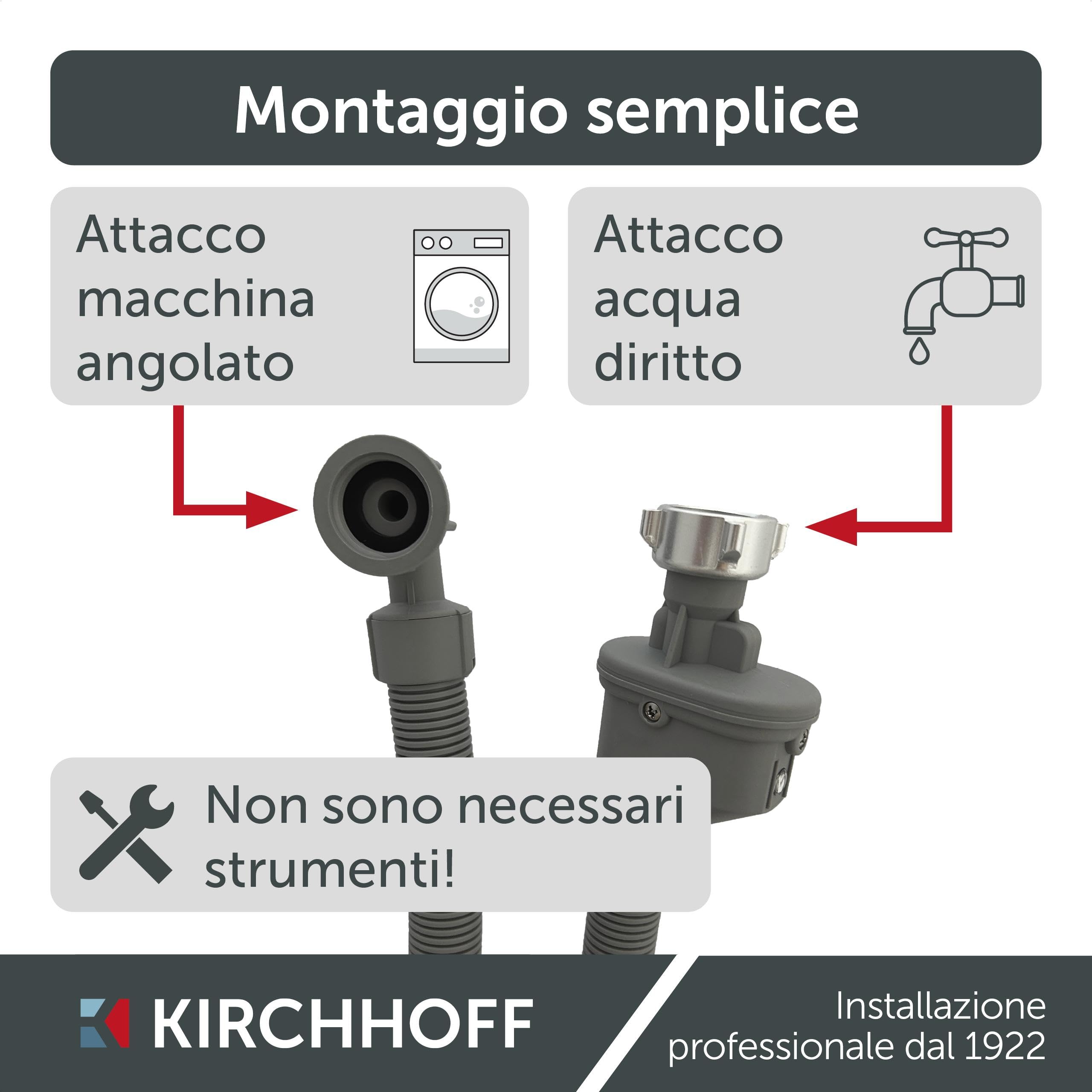 KIRCHHOFF 98657230 - Tubo per lavatrice 2,5 m, tubo di alimentazione con 3/4" x 3/4" IG per lavatrice o lavastoviglie, tubo dell'acqua con Aquastop