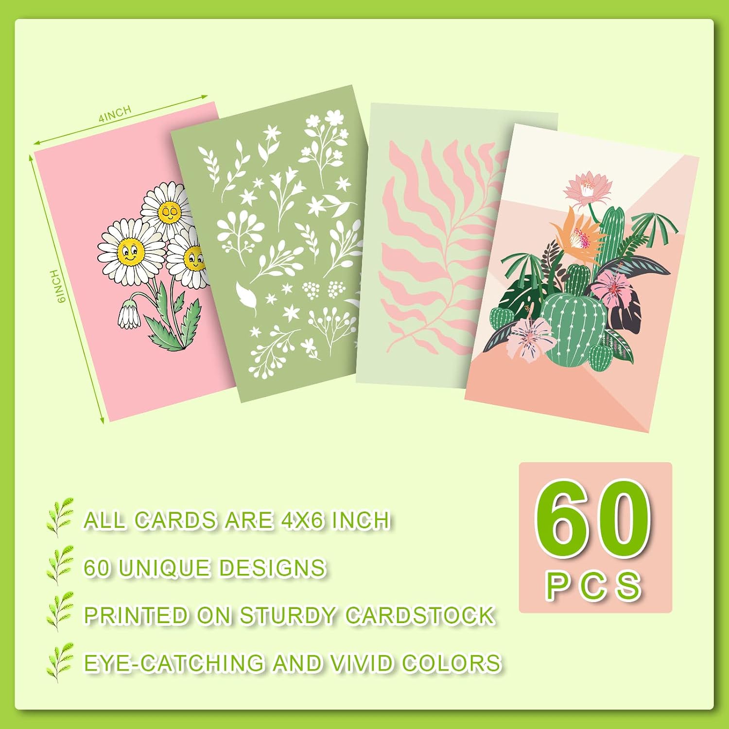 Teling 60 Pcs Wall Collage Kit Danish Pastel Poster Wall Decor Aesthetic Art Preppy Room Decor Aesthetic Pictures for Women Girl Bedroom Teen Dorm ornament, 4 x 6 Inch(Green)