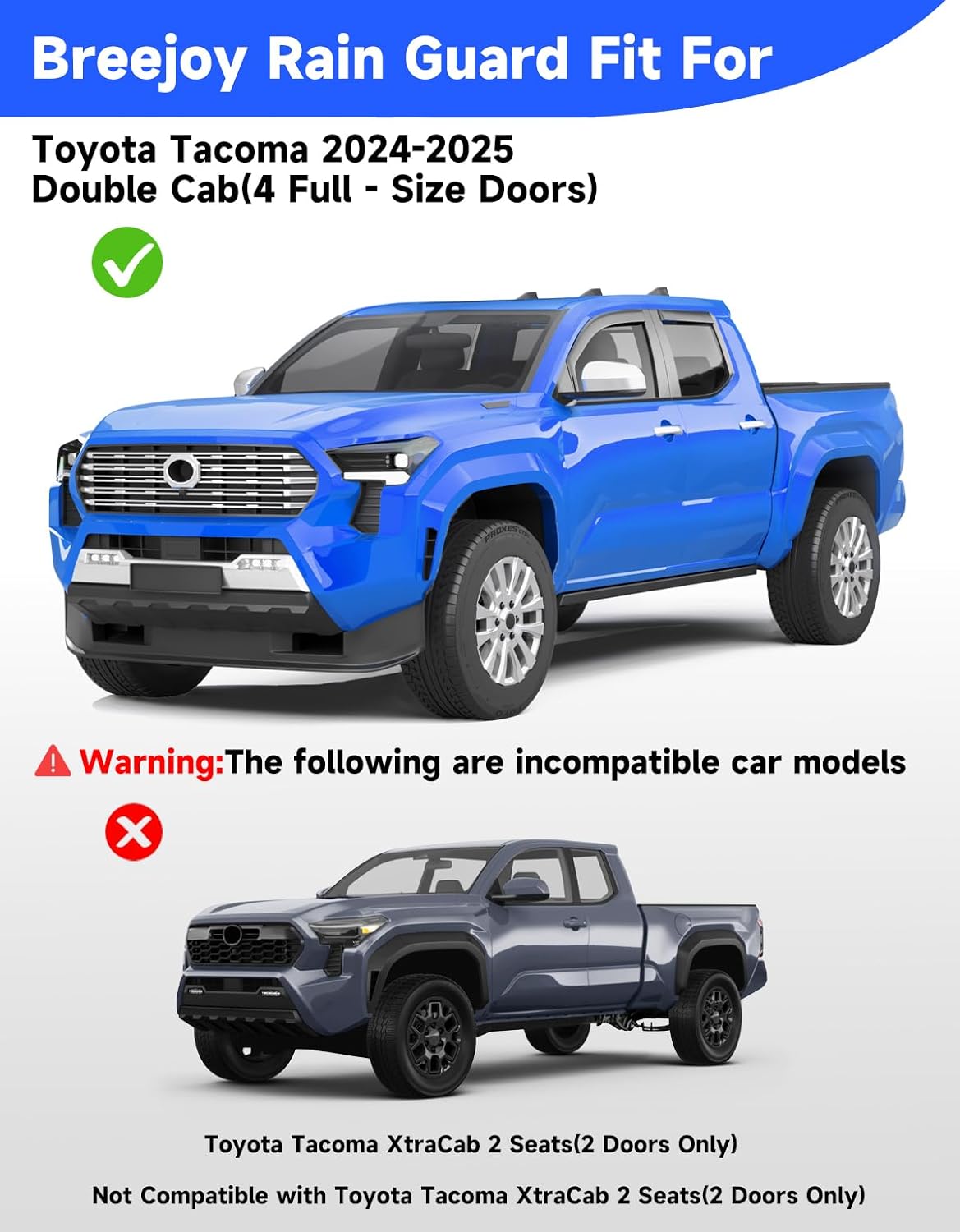 in-Channel Window Rain Guards Fit for 2024 2025 2026 Toyota Tacoma Double Cab with 4 Full-Size Doors Truck, Extra Durable Visors Vent Visors Window Deflector Vent Shades Car Accessories -4 pcs