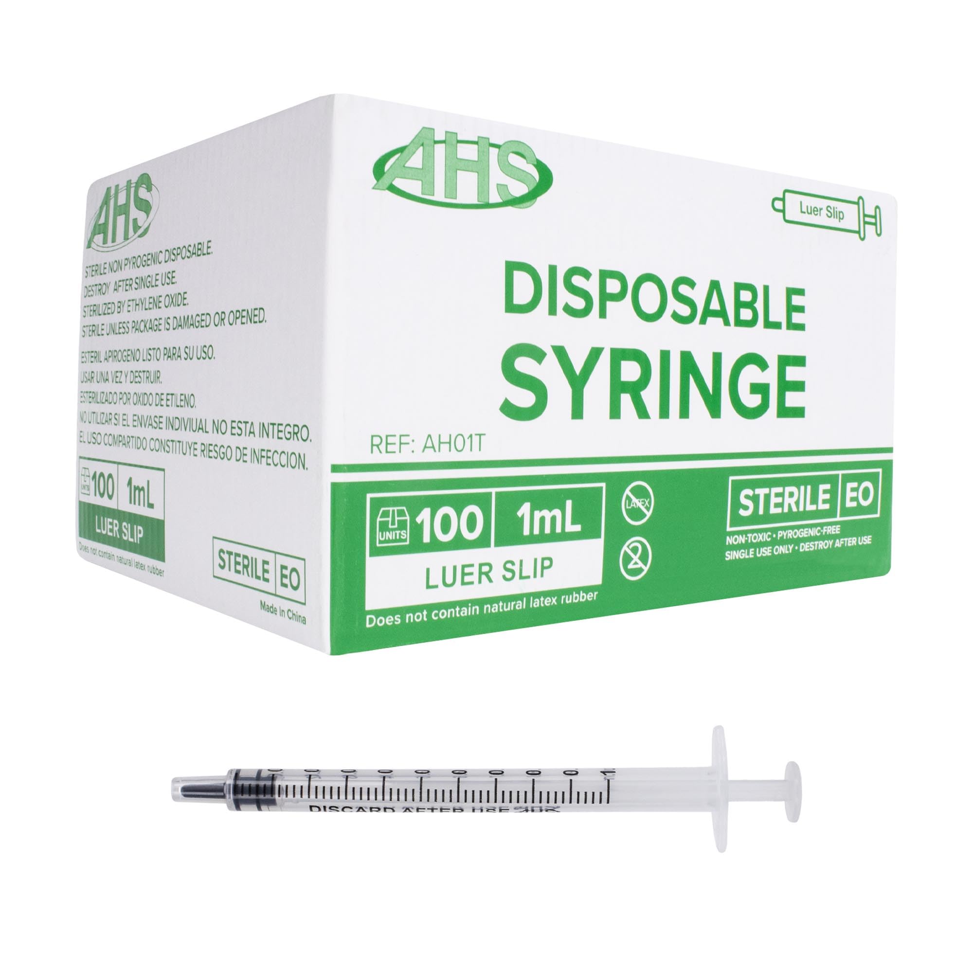 1mL Luer Slip Syringe (100 Pack), Sterile, Individually Wrapped, Syringes for Liquid, Scientific Labs, Feeding Syringes for Pets, Measurement, Medicine, Dispensing, & Oral