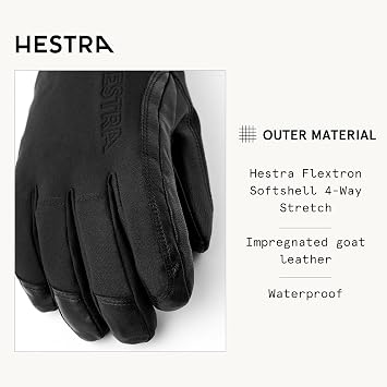 Hestra Alpine Short Gore-Tex Ski Glove, 5-Finger Waterproof Leather Glove for Skiing & Snowboarding
