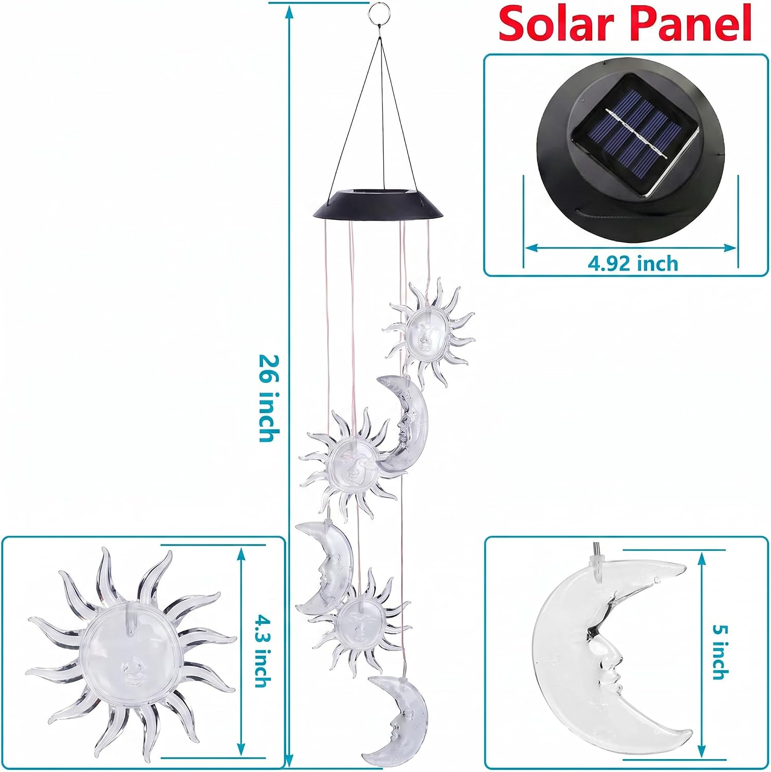 Lainin Solar Wind Spinner Color Changing Moon & Sun Wind Chime Light