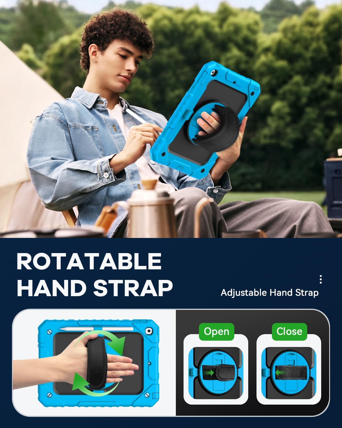 Cantis Case for iPad 9th/8th/7th Generation with Screen Protector, iPad 10.2 Case 2021/2020/2019 with 360 Degree Rotating Stand/Shoulder Strap/Pencil Holder, Blue - Image 6