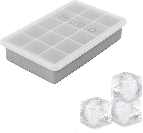 Tovolo Perfect Cube - Bandeja de hielo (carbón) - Moldes de silicona apilables y reutilizables para whisky, cócteles, juego de 1 con tapa, gris ostra
