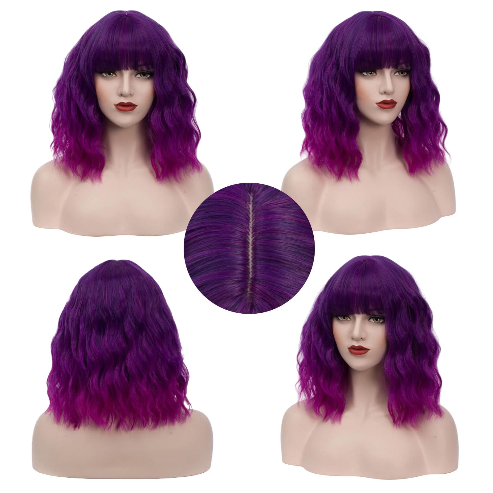 Amazon.com : Cying Lin Short Bob Wavy Curly Wig Ombre Purple  display picture 2