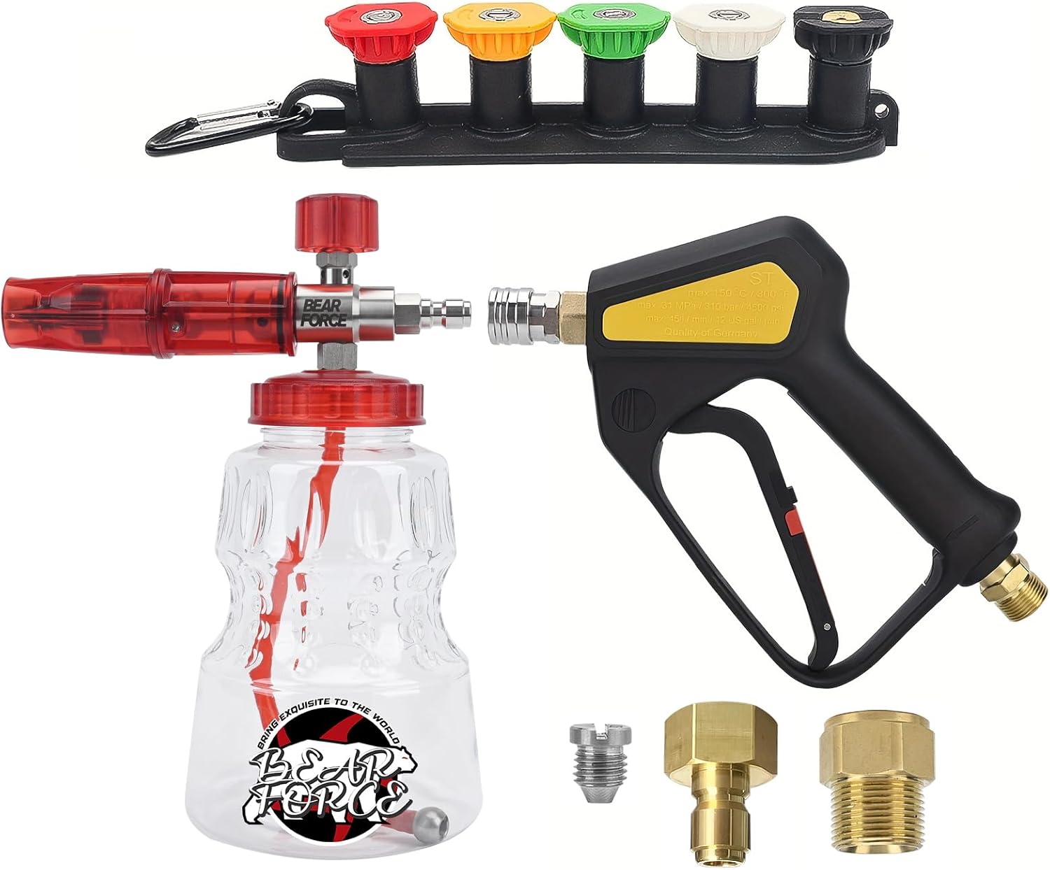 Replacement Short Pressure Washer Gun Swivel with M22 Inlet-14mm & Stainless Steel Foam Cannon Wide Mouth Adjustable Thick Foam with1/4 Quick Plug, Spray Gun Kit, Foam Gun, Foam Gennerator Kit