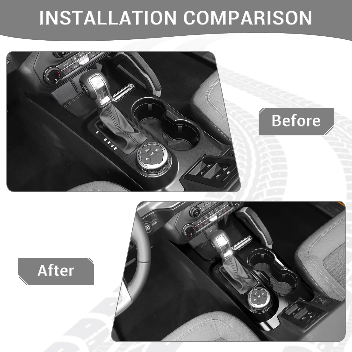 for Bronco Center Console Gear Shift Panel Trim Cover Cup Holder Frame for Ford Bronco 2021-Present Black Interior Accessories
