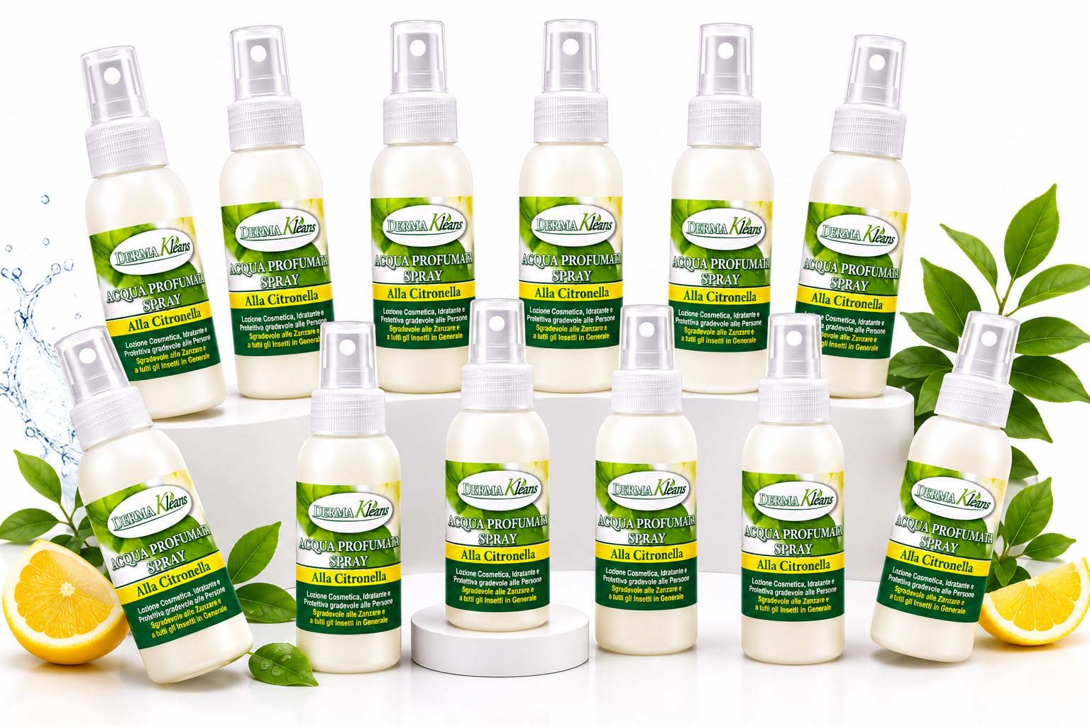 Acqua Profumata Spray Alla Citronella – Lozione Corpo Idratante Protettiva – Spray Anti Zanzare e Insetti – Fresca Profumazione Citronella - 12 Unita da 75ml