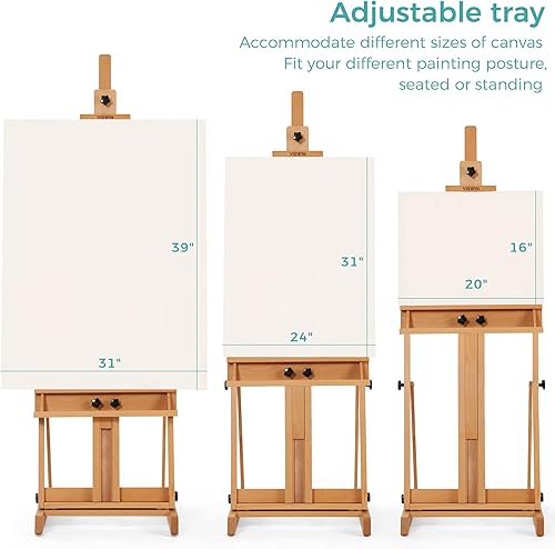 Miniatura 6 de VISWIN Caballete grande con marco en H de 53 a 91 pulgadas de alto, sostiene lienzos de hasta 78 pulgadas, caballete de estudio de artista de madera
