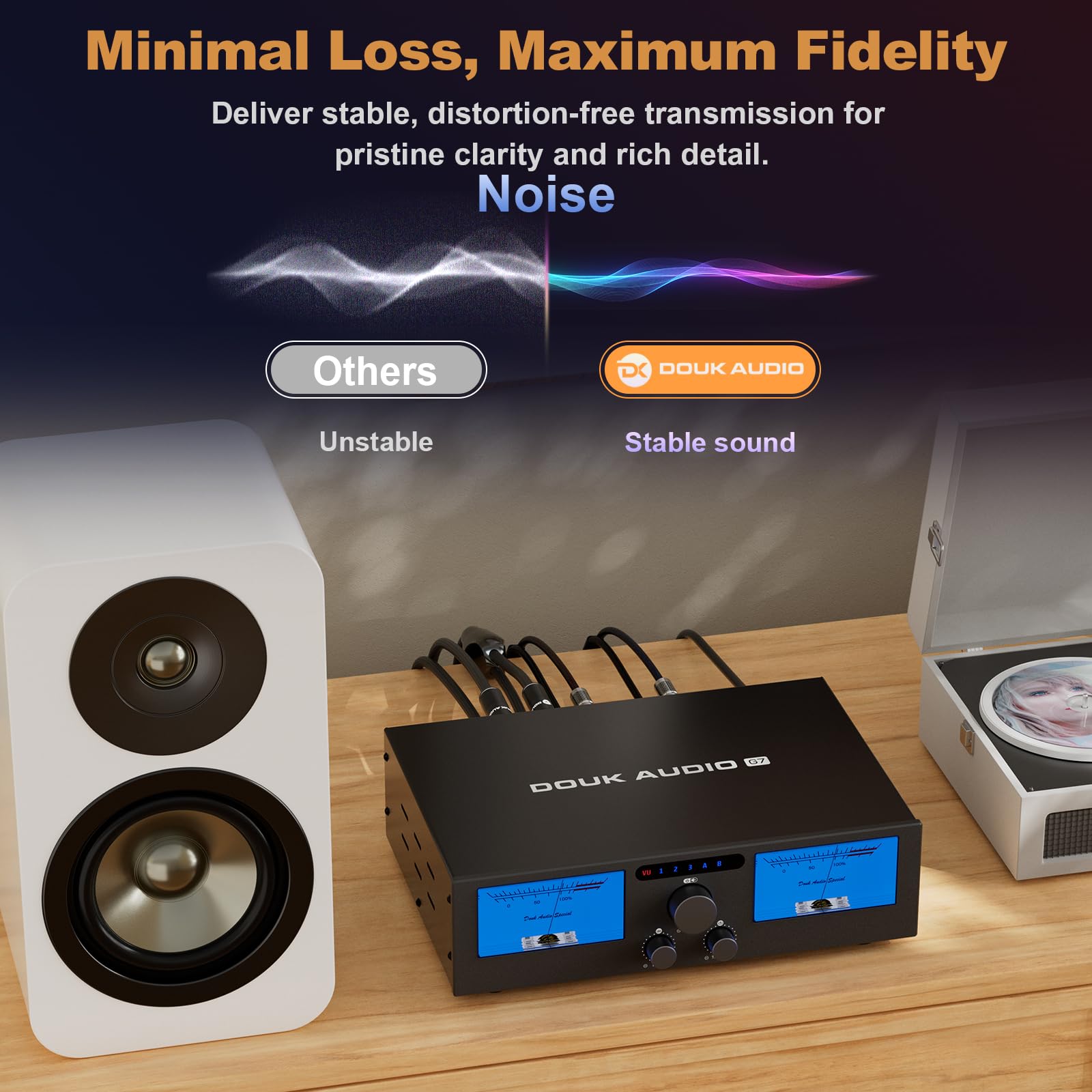 Set composto da preamplificatore phono P7 e cavo RCA premium: preamp MM a valvole ECC83 con uscita XLR + cavo RCA direzionale OFC | Per giradischi, amplificatori Hi-Fi e sistemi home theater audiofili