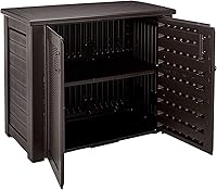 Vista 4 de Rubbermaid - Caja de almacenamiento a la moda de plástico para patio, canasta hilada de teca oscura