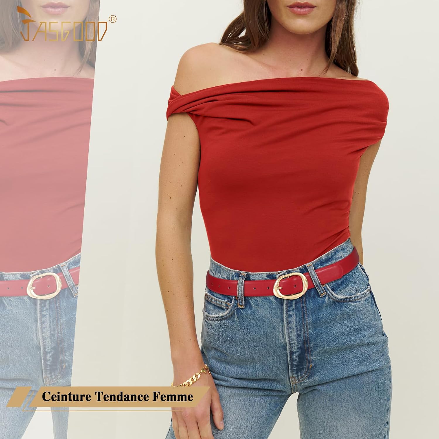 JASGOOD Ceinture réversible en cuir pour femme avec boucle