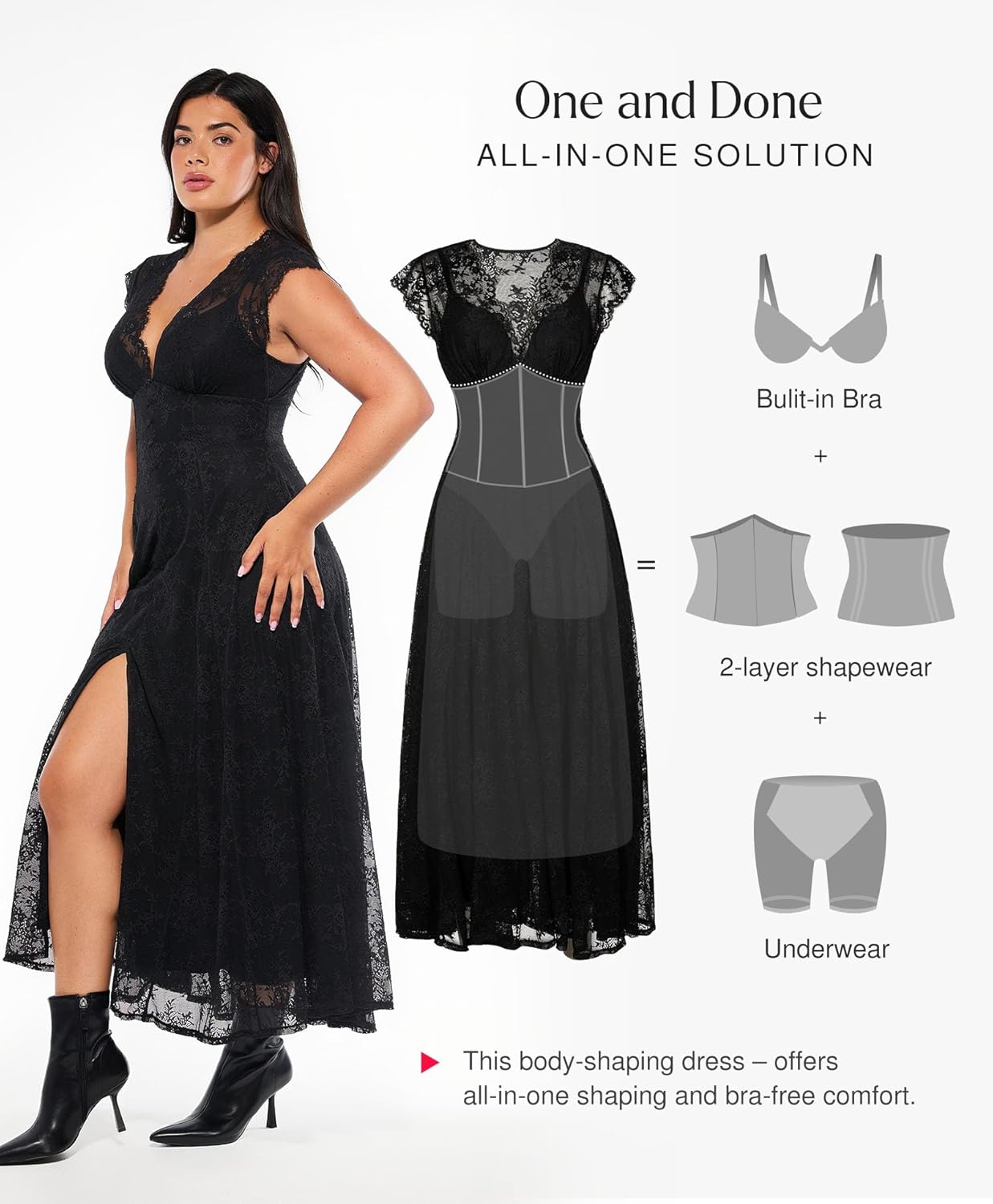 Popilush Women's Formal Wedding Guest Lace Sleeveless V Neck Maxi Shapewear Dress Evening Mother of Bride Split Dresses - Image 4