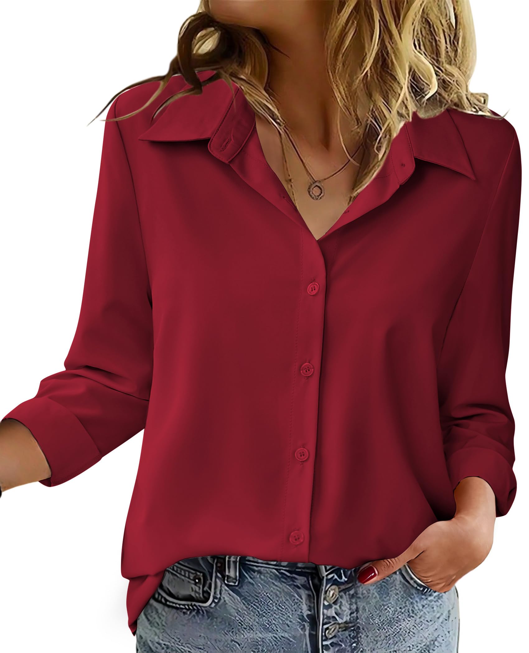 Zeagoo Blouse for Women Dressy Casual Long Sleeve Button Down Shirts Business Outfit Solid/Printed Cute Tops