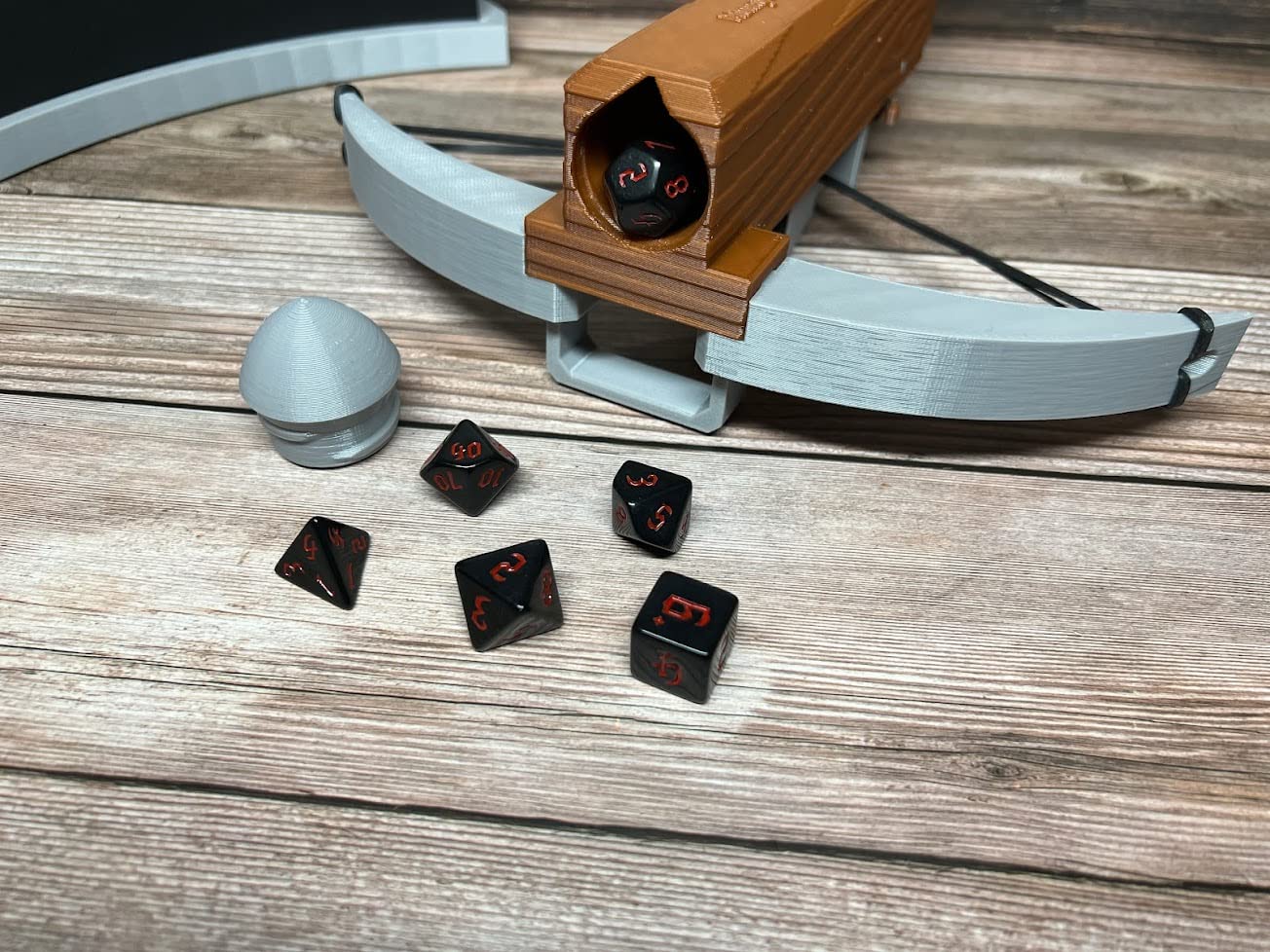 MunnyGrubbers - Crossbow Dice Roller - (Bronze) - (Random 7PCS D20 Dice Set Included) - Tabletop RPG - Dice Holder - Dice Popper - Dice Tower - Dungeons and Dragons - DND - D&D - (Bronze)