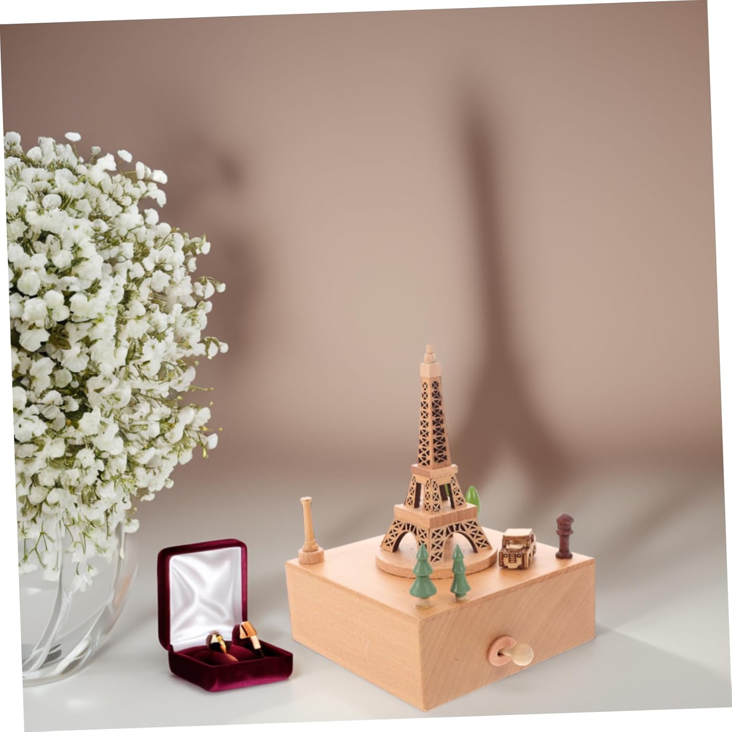 Eiffel Tower Music Box Creative Wooden Musical Carousel Rotating Music Box Present for Princess Valentine's Day