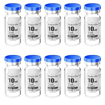 10pcs 10ml Sterile Empty Vial with Plastic Aluminum Flip Off Caps Penicillin Bottle 20mm Crimp Top Sterile Transparent Borosilicate Lab Sample Vial Transparent