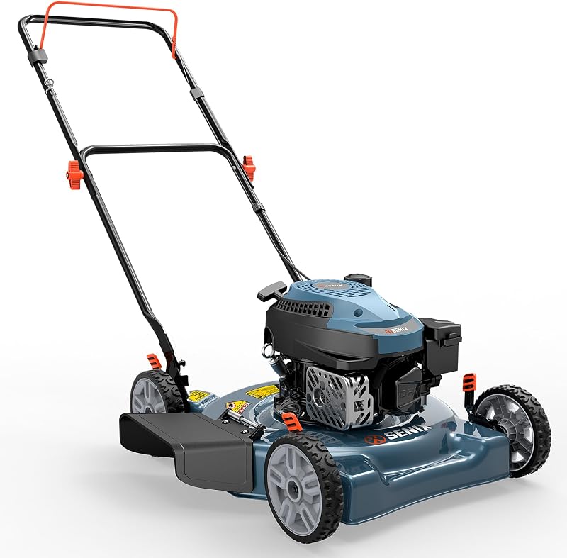 SENIX 20 Inch 144cc Push Lawn Mower Gas 4 Stroke Push Mower 5-Position