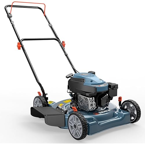 SENIX 20 Inch 144cc Gas Lawn Mower | 4 Stroke Push Mower for Lawn Care with Side Discharge, 5-Position Height Adjustment, Steel Deck, Fuel Efficient Engine for Medium to Large Yards, Lawn, Garden