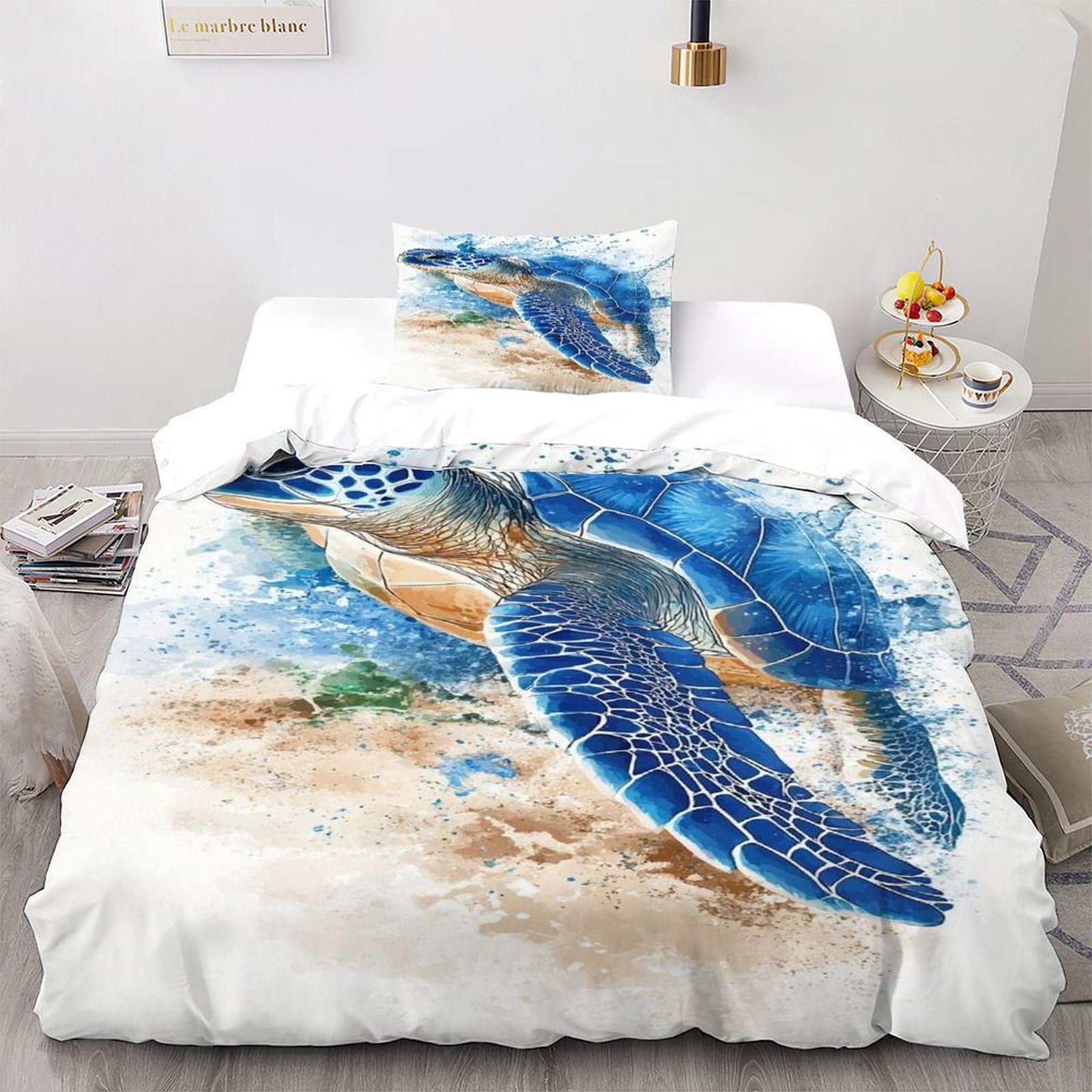 CIVETGDC Turtle Bedding Set Theme Bedspread Wildlife Duvet Cover Set Microfiber Comforter Cover Suitable for Family,couple,children Pillowcase Single（135x200cm）