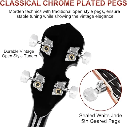 Miniatura 5 de Vangoa Banjo - Kit de 5 cuerdas de tamaño completo para principiantes, cabeza Remo, resonador de caoba, banjo cerrado con bolsa premium para