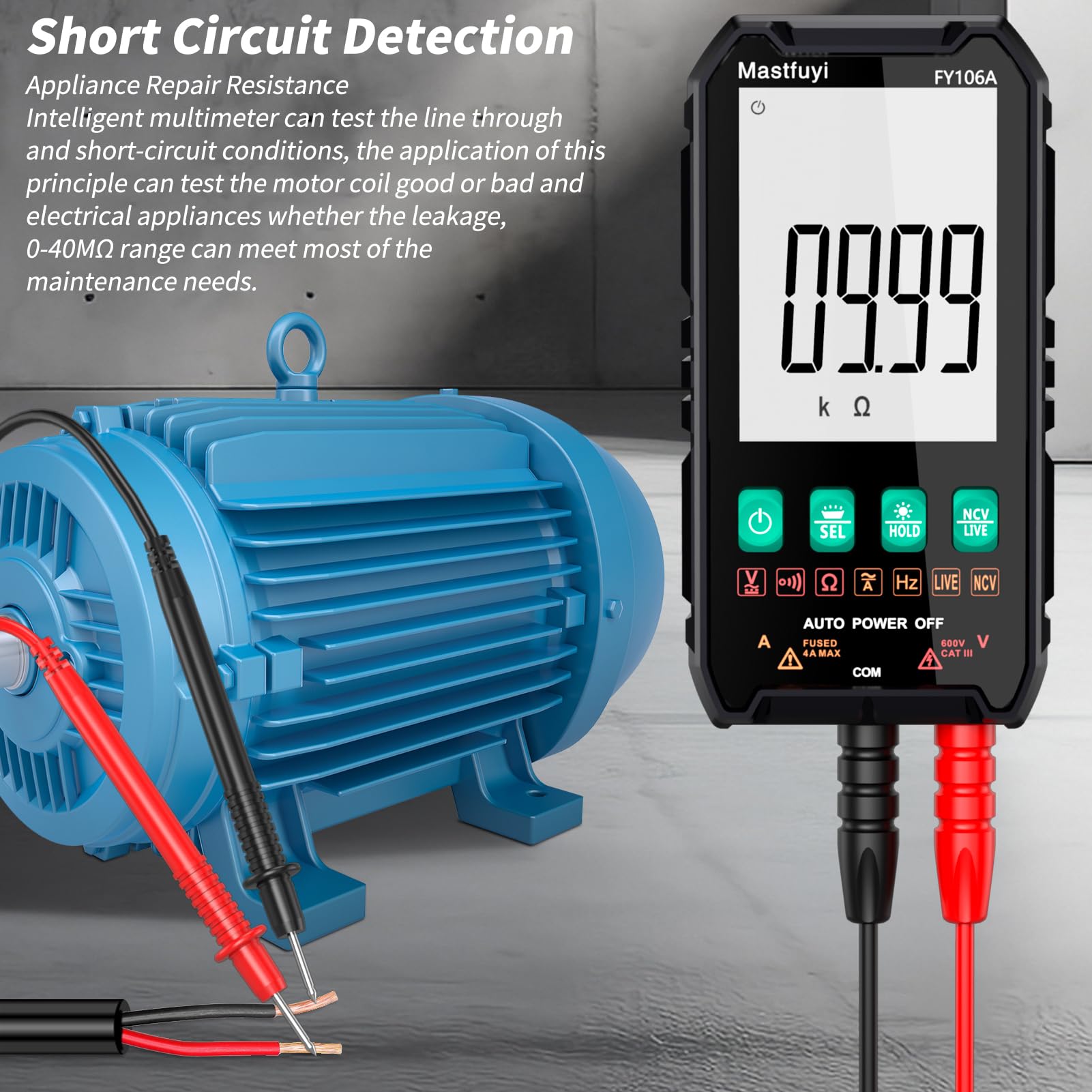 Multimetro Digitale, Multi-Tester NCV, Tester Elettrico Compatto e Intelligente, Auto-Range, Protezione da Sovraccarico, Vero Rms 4000, LCD Retroilluminato, Corrente/Tensione AC/DC, Continuità