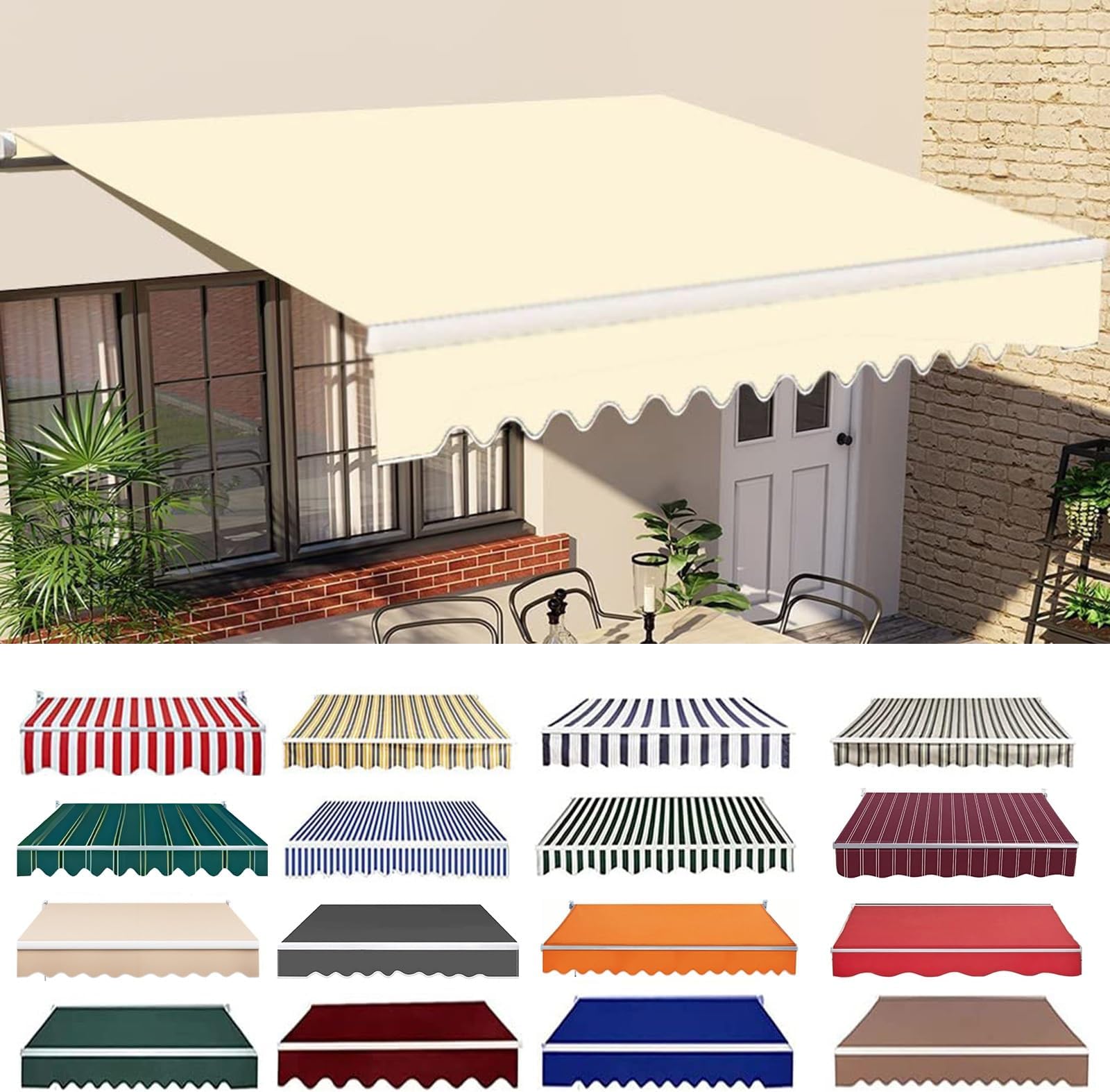 Retractable Patio Awning Fabric Replacement 100% 280g Polyester Cloth Sunshade Canopy Cover Water-Resistant Sun Shade Cover for Window Door Market Deck (Color : H, Size : (9.8 X 8.2 ft))