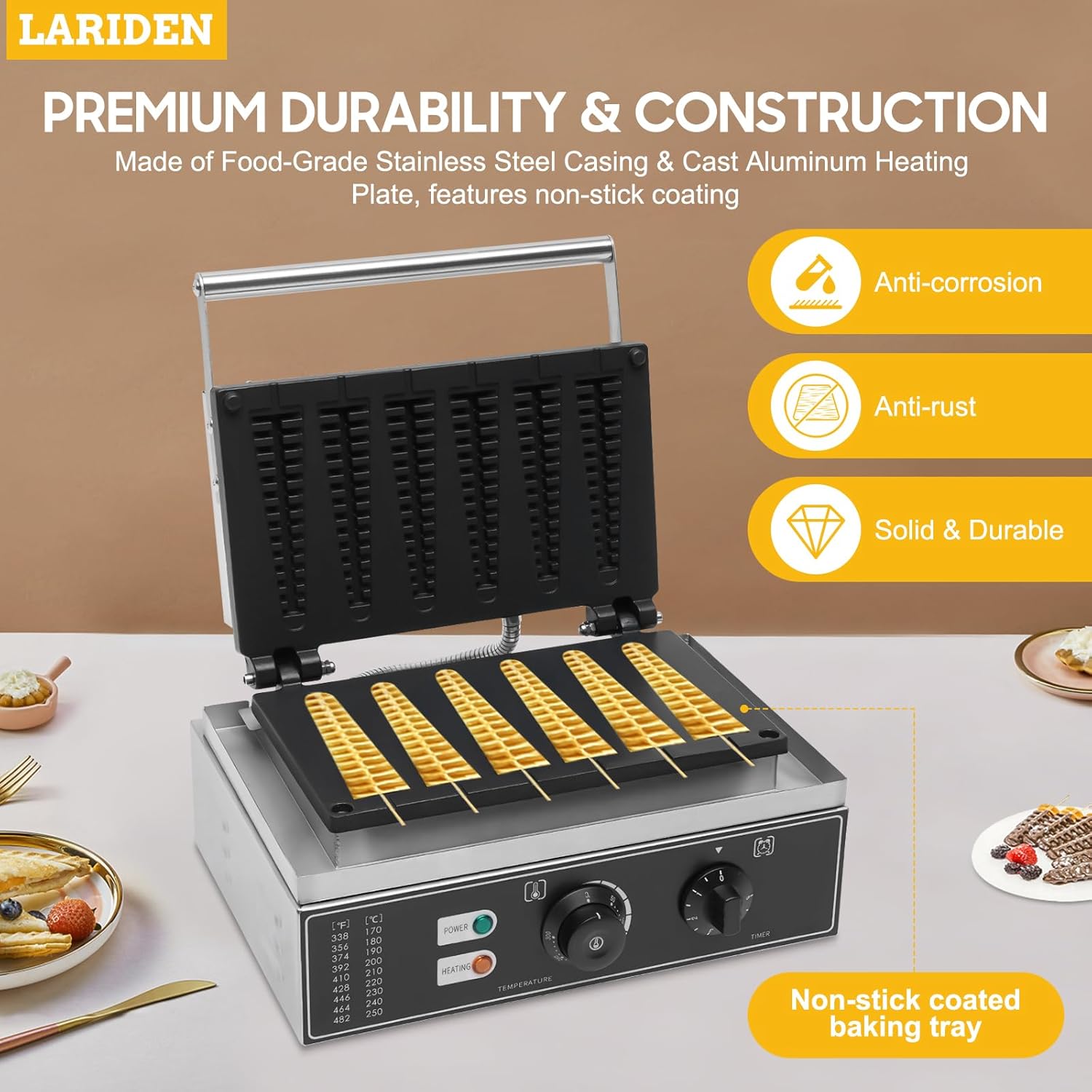 Commercial Waffle Stick Maker, Non-Stick Waffle Maker, Restaurant Flip Waffle Stick Maker Makes Individual Waffles TimeTemperature Controls for Restaurant Snack Bar Home Use