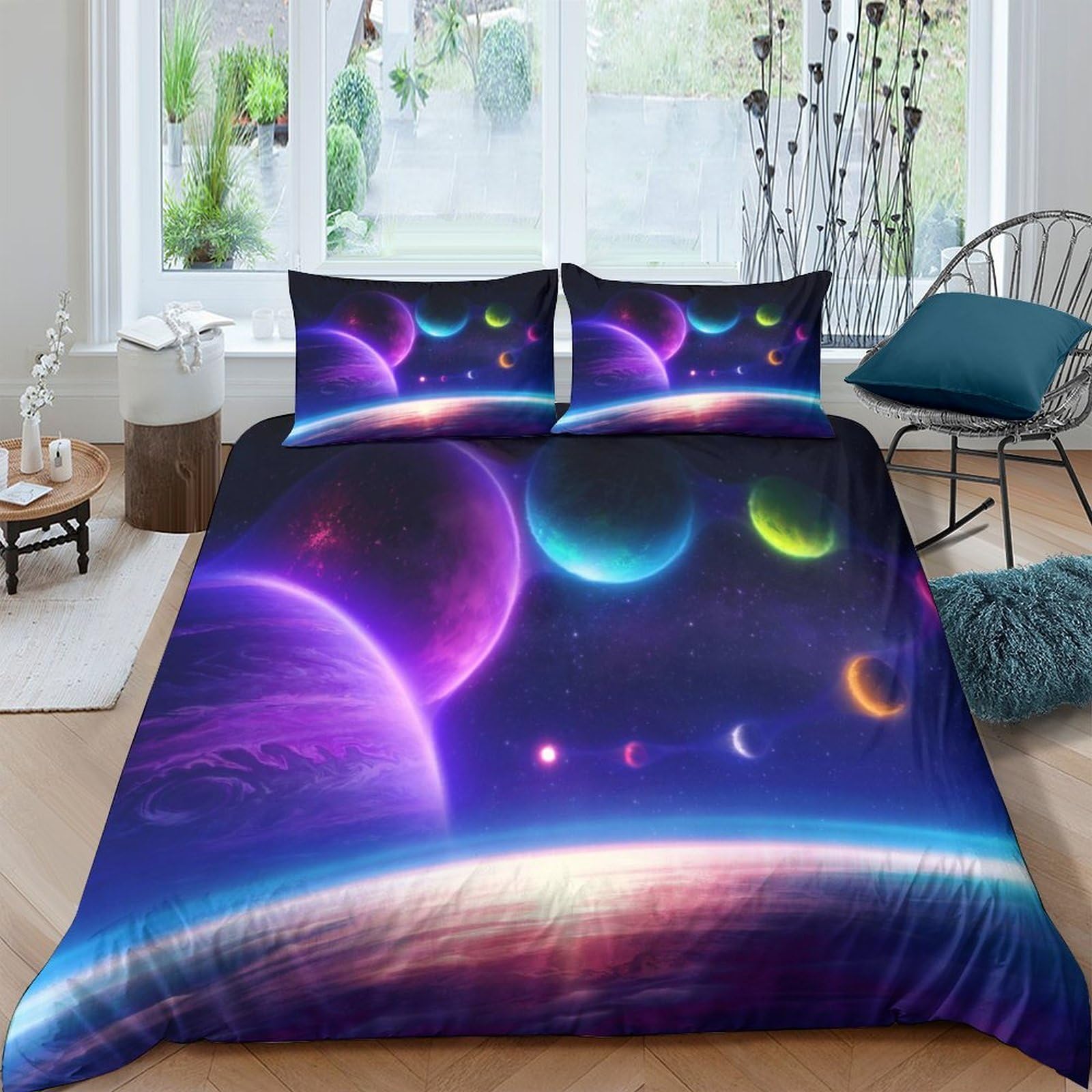 Ctjqhvkz Style-10 3D Printed Galaxy Starry Sky Fitted Sheet Microfiber Colorful Cosmic Nebula Mattress Cover For Bedroom Decor Single（135X200cm）