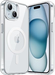 JETech Magnetic Case for iPhone 15, Clear | Compatible with MagSafe, Shockproof Phone Bumper Cover, Scratch Resistant, Clear Back
