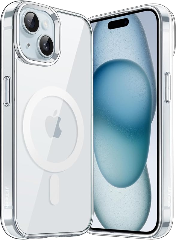 JETech Magnetic Case for iPhone 15, Clear | Compatible with MagSafe, Shockproof Phone Bumper Cover, Scratch Resistant, Clear Back