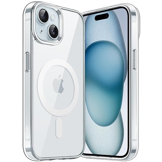 JETech Cover Magnetica per iPhone 15 6,1 Pollici Compatibile con MagSafe Ricarica Wireless, Telefono Custodia Antiurto, Retro Antigraffio Trasparente