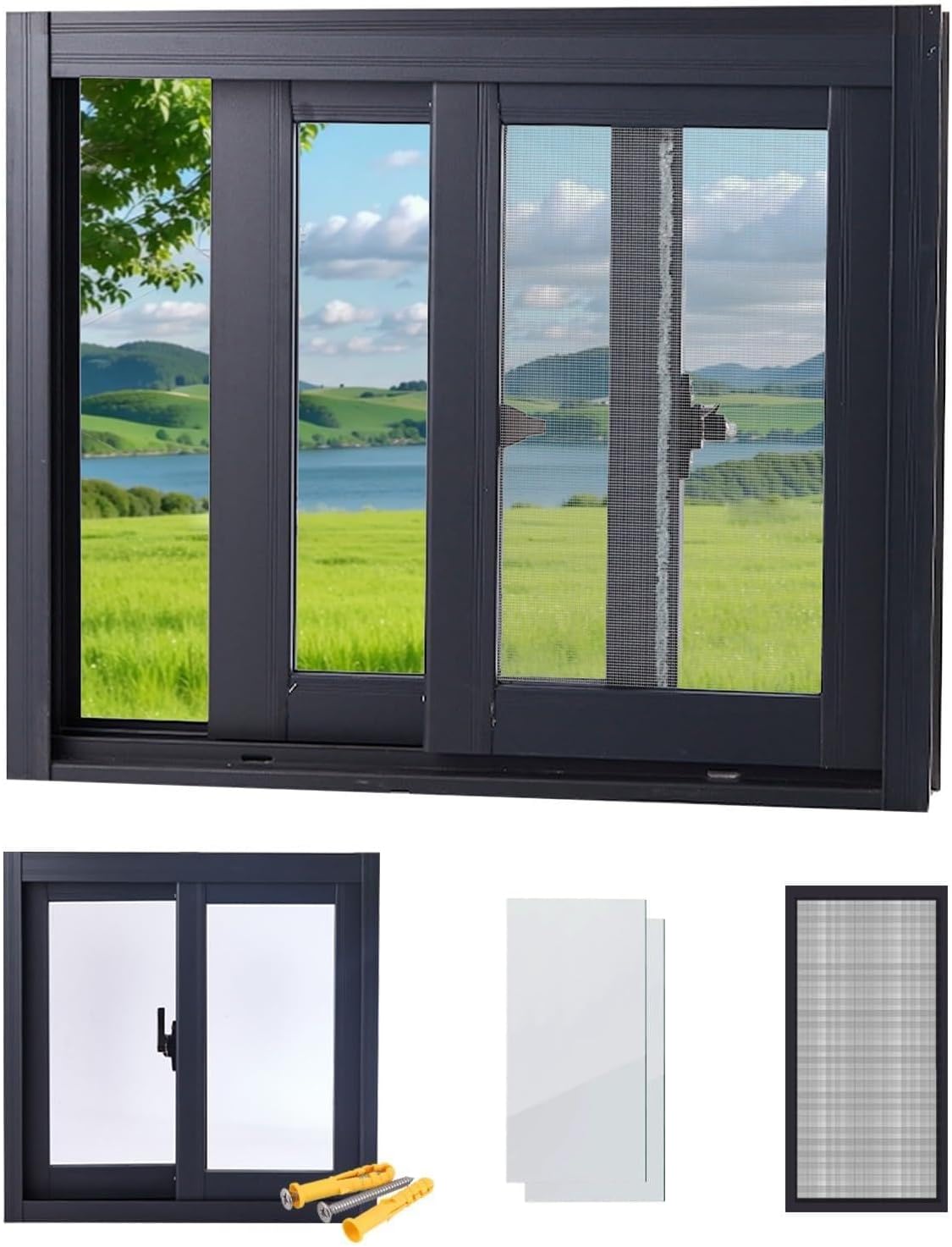 Shed Sliding Windows with Screen and Tempered Glass, 40" 36" 32" 30" 28" 25" 20" Mobile Home Replacement Window, Aluminum Basement Window for Chicken Coops, Bathroom, Attic(White,W30in*H28in)