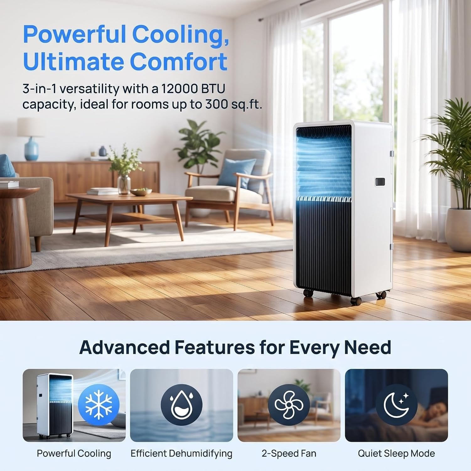 Aire Acondicionado Portátil 14000 BTU Frio y Calor 2 en 1, Unidad de Enfriamiento con Ruedas para Salon y Oficina, Equipo Compacto Auton portatil de Piso, A+12000 BTU, A+12000 BTU