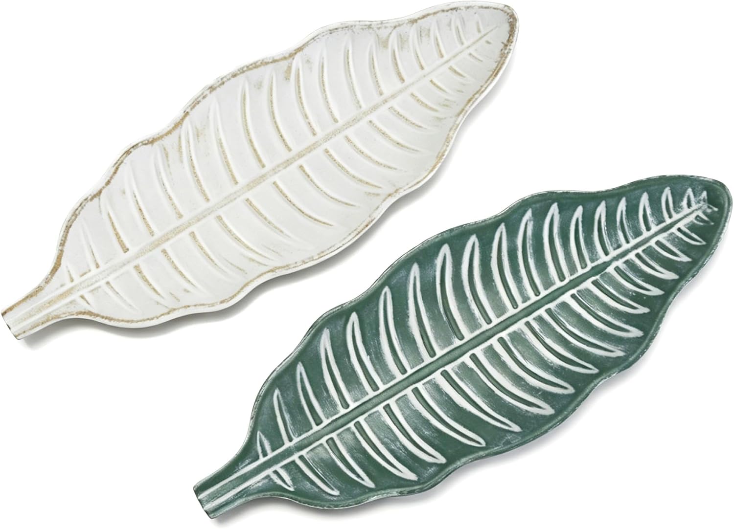 Wooden Leaf Platter for Entryway Table - Key & Accessories Tidy Tray Desktop - Jewelry Dish for Livingroom Organizing - 2pcs 16 Inch Decorative Shallow Trays in Gold & Silver Color