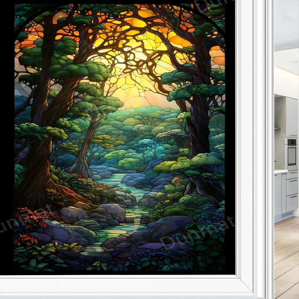 Dunmat Fantasy Forest Stained Glass Window Film Colourful