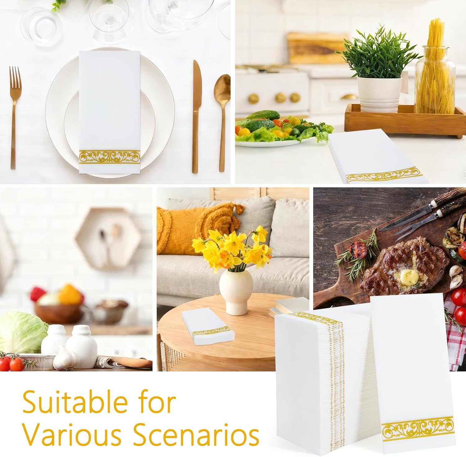 100 Pack Disposable Bathroom Napkins, 12" x 17" Linen-Feel Soft and Absorbent Paper Guest Towels, Dinner Napkins Hand Towels for Kitchen, Parties,Weddings,Event - Image 7