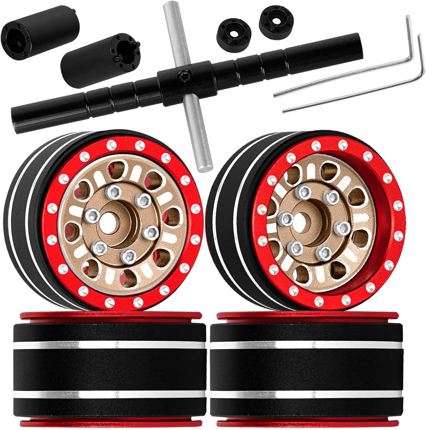 Aluminum 1.0 in Beadlock Wheel Rim for 1/18 TRX4M 1/24 SCX24 FCX24 RC Crawler Car,1.0 Wheel Tires Wheel Hub Rim Beadlock Wheel Rims Heavy Duty,Brown