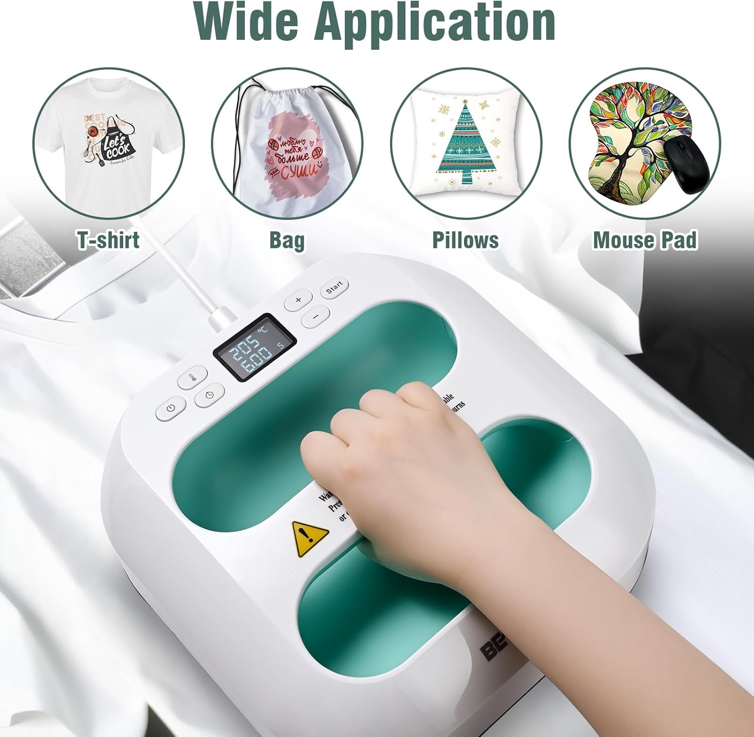 BetterSub 9x9 Heat Press Machine - Professional for T-Shirts, Hats, Apparel Printing | Sublimation & HTV Vinyl Ready | LCD Digital Control & Auto Shut-Off (Teal)