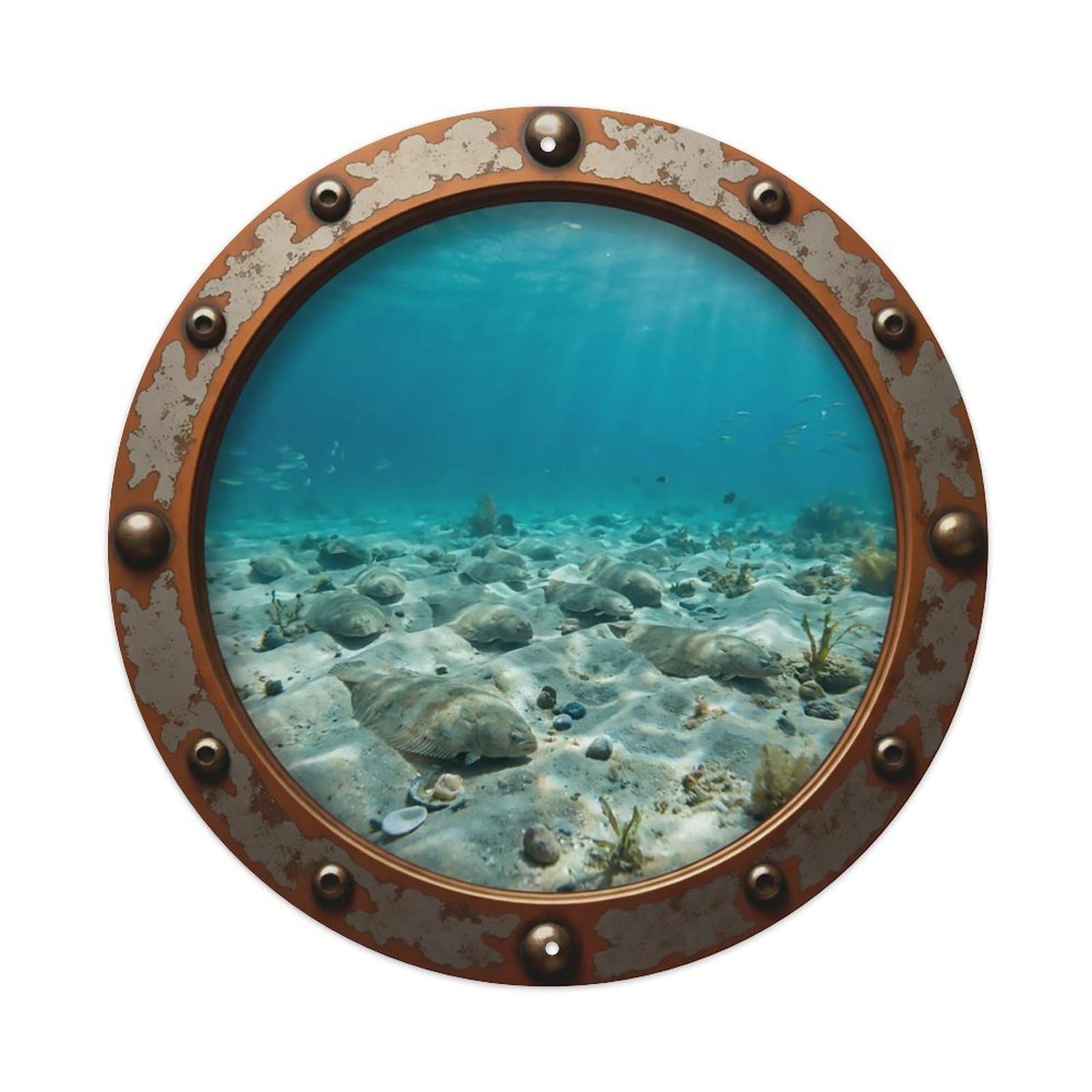 Odgynaw 8X8inch(20X20cm) Vintage Porthole Tonguefish Nautical Window View Metal Tin Sign