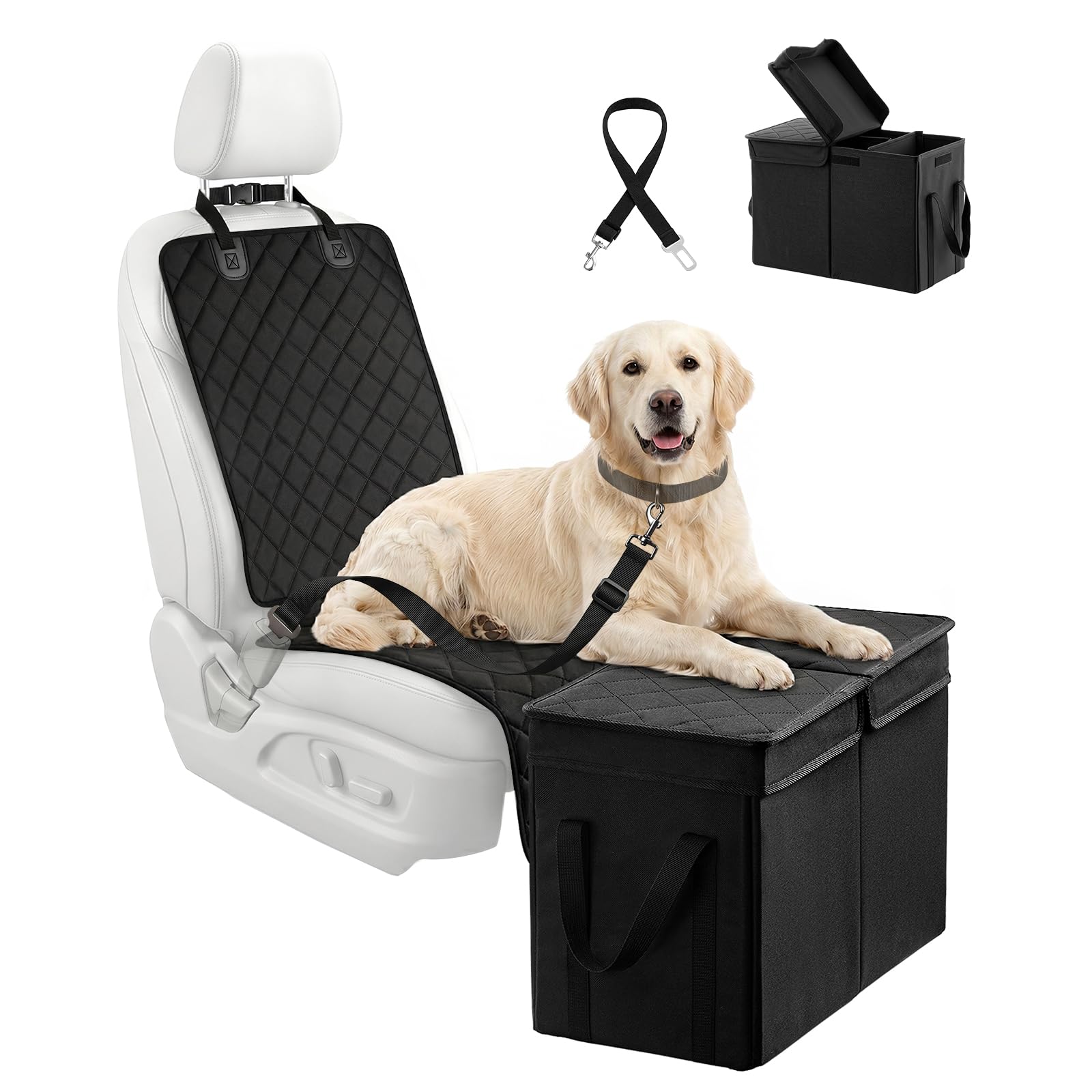 UNICITII Dog Car Seat Extender with Seat Cover, Front & Back Seat Extender with Storage, Car Organizer for Large Dogs up to 120lbs