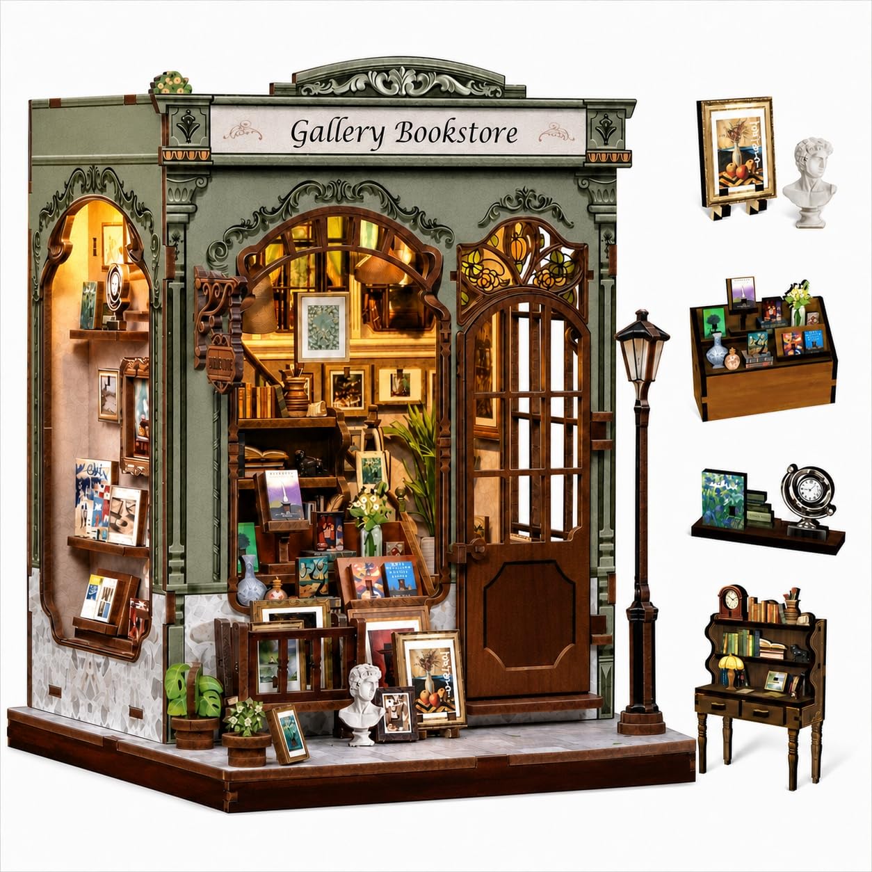 CUTEBEE Book Nook: Kit Casetta Fai da Te, Miniatura Retro in Legno 3D, Fermalibri Decorazione (Gellery Bookstore)